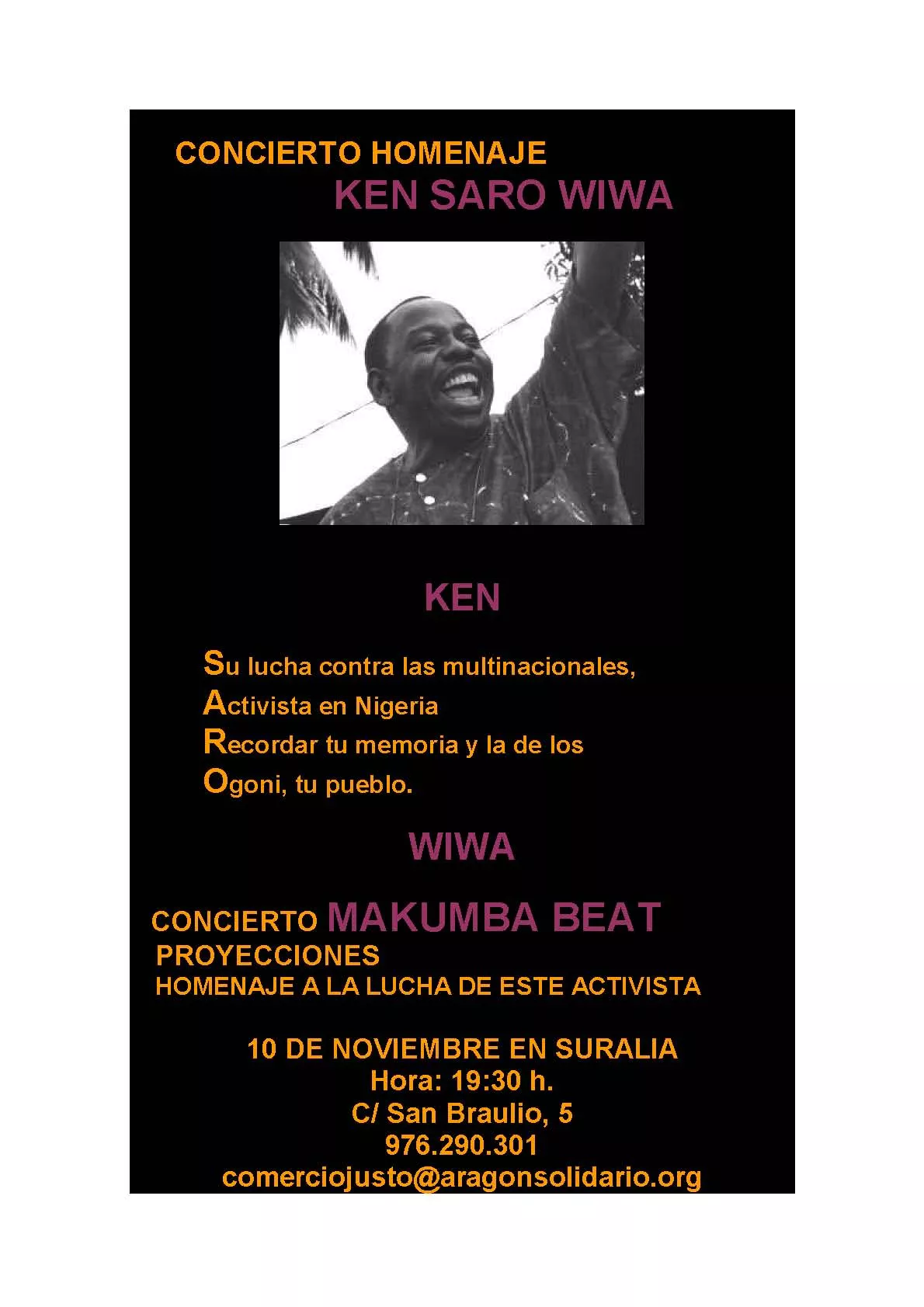 CONCIERTO HOMENAJE A KEN SARO WIWA EN SURALIA