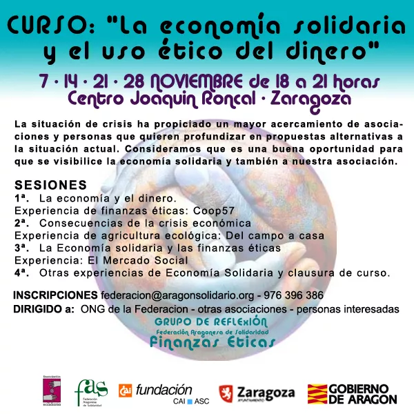 PLAN DE FORMACIÓN FAS 2011: CURSO «LA ECONOMÍA SOLIDARIA Y EL USO ÉTICO DEL DINERO»