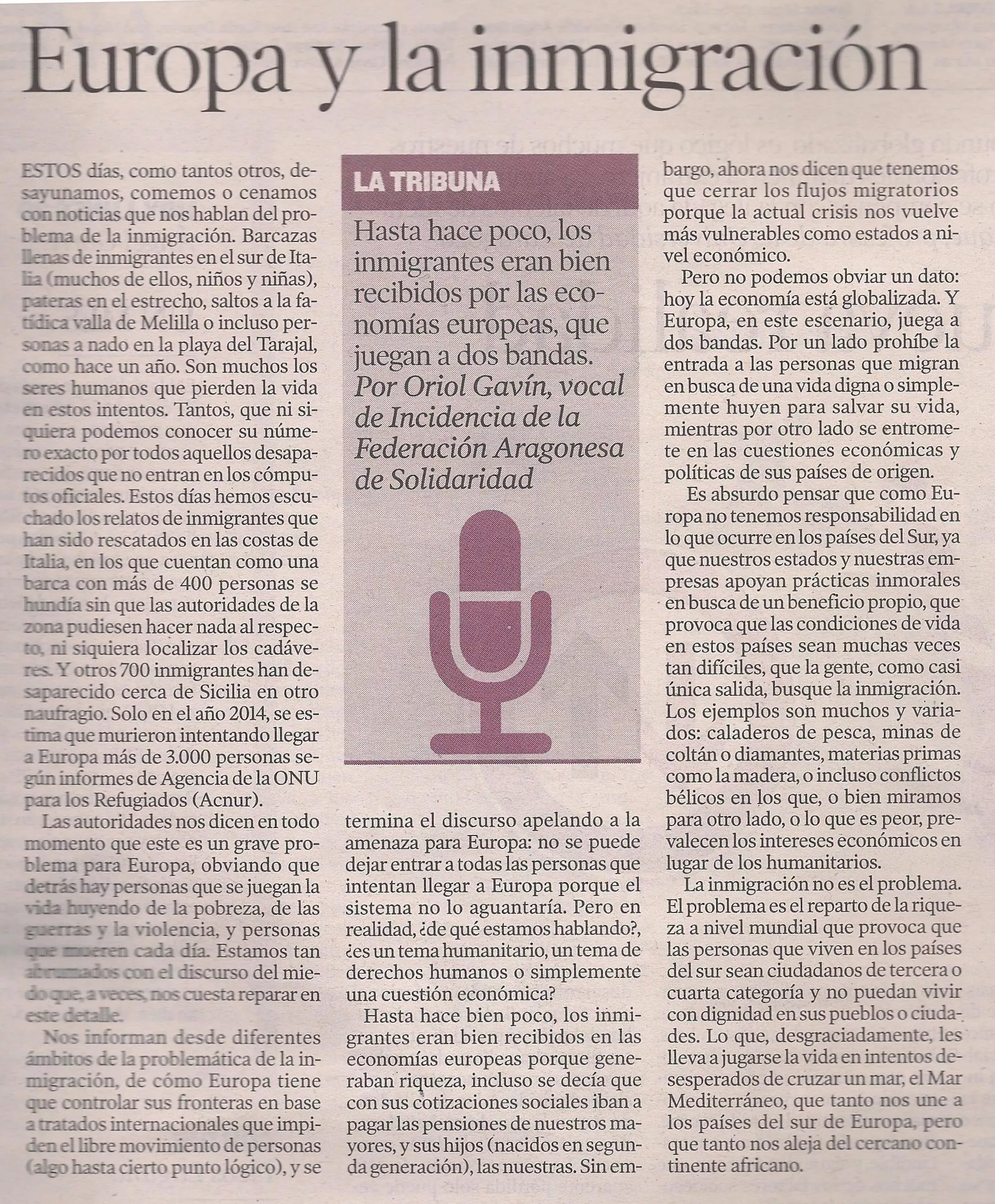 La FAS escribe el artículo de opinión «El problema no es la inmigración»