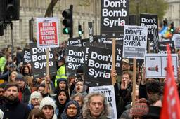 Protesters at Whitehall in London, during a demonstration organised by Stop the War Coalition against proposed bombing of the Islamic State in Syria. PRESS ASSOCIATION Photo. Picture date: Saturday November 28, 2015. See PA story POLITICS Syria Protest. Photo credit should read: Hannah McKay/PA Wire