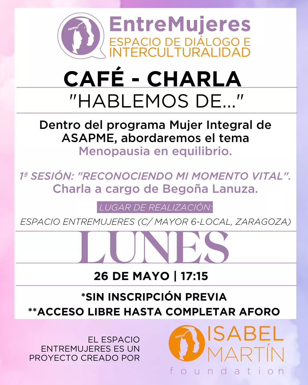 𝗖𝗮𝗳𝗲́ - 𝗖𝗵𝗮𝗿𝗹𝗮 - 𝗛𝗮𝗯𝗹𝗲𝗺𝗼𝘀 𝗱𝗲: "Menopausia en equilibrio. Encuentros para reconectar contigo"