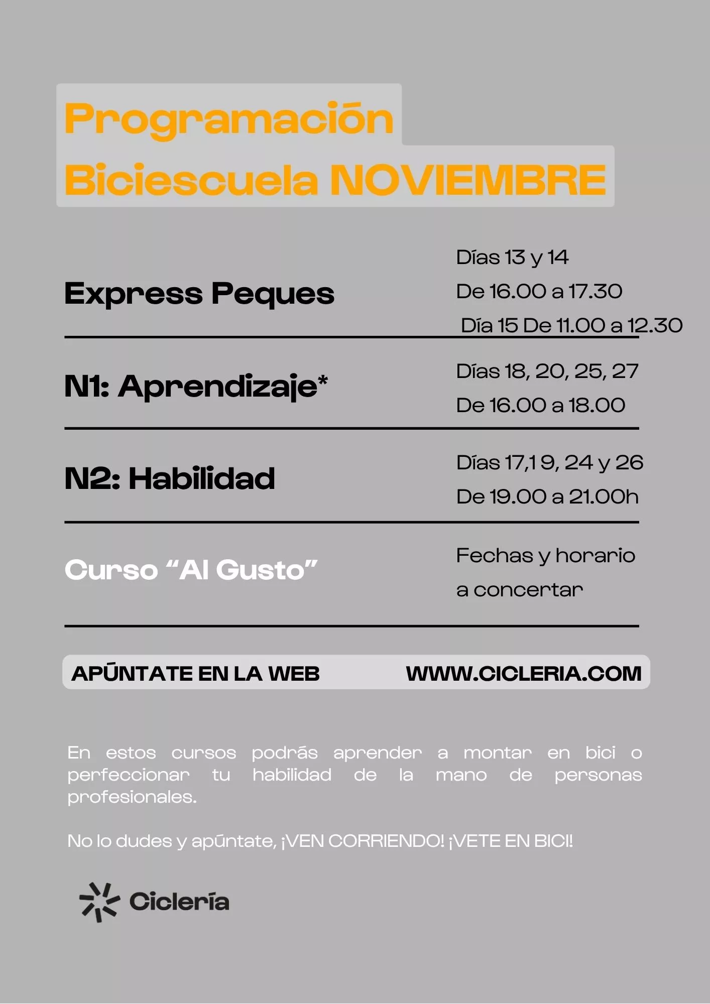 BICIESCUELA - Cursos noviembre