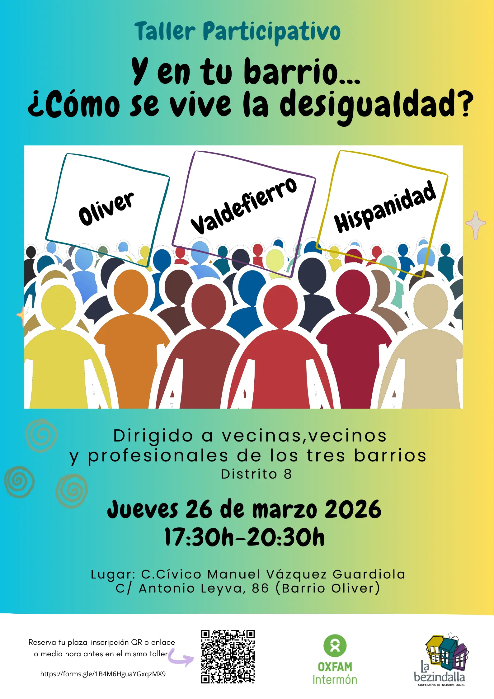 Taller participativo “Y en tu barrio… ¿Cómo se vive la desigualdad?” de La Bezindalla y Oxfam Intermón (Zaragoza)